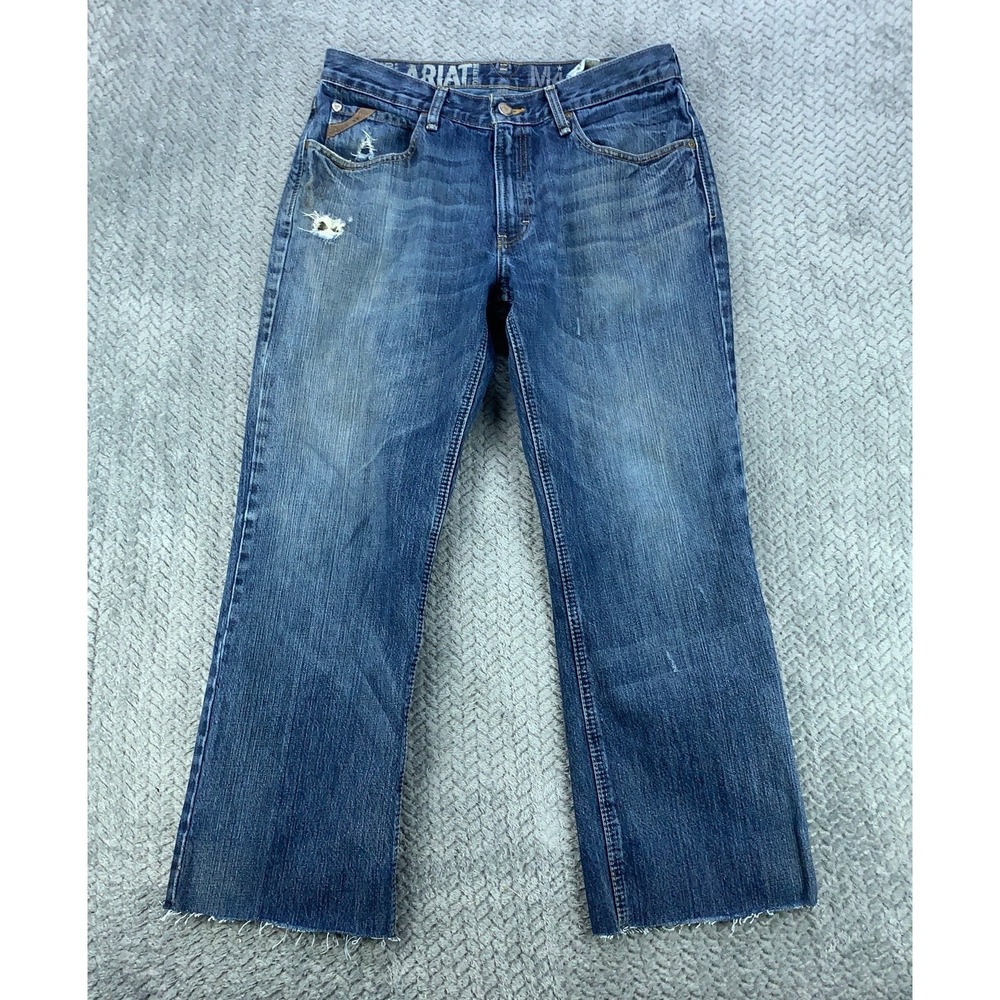 Ariat Rebar M4 Low‎ Rise Boot Cut Jeans Men's 32x27 Cutoff Blue Denim Workwear